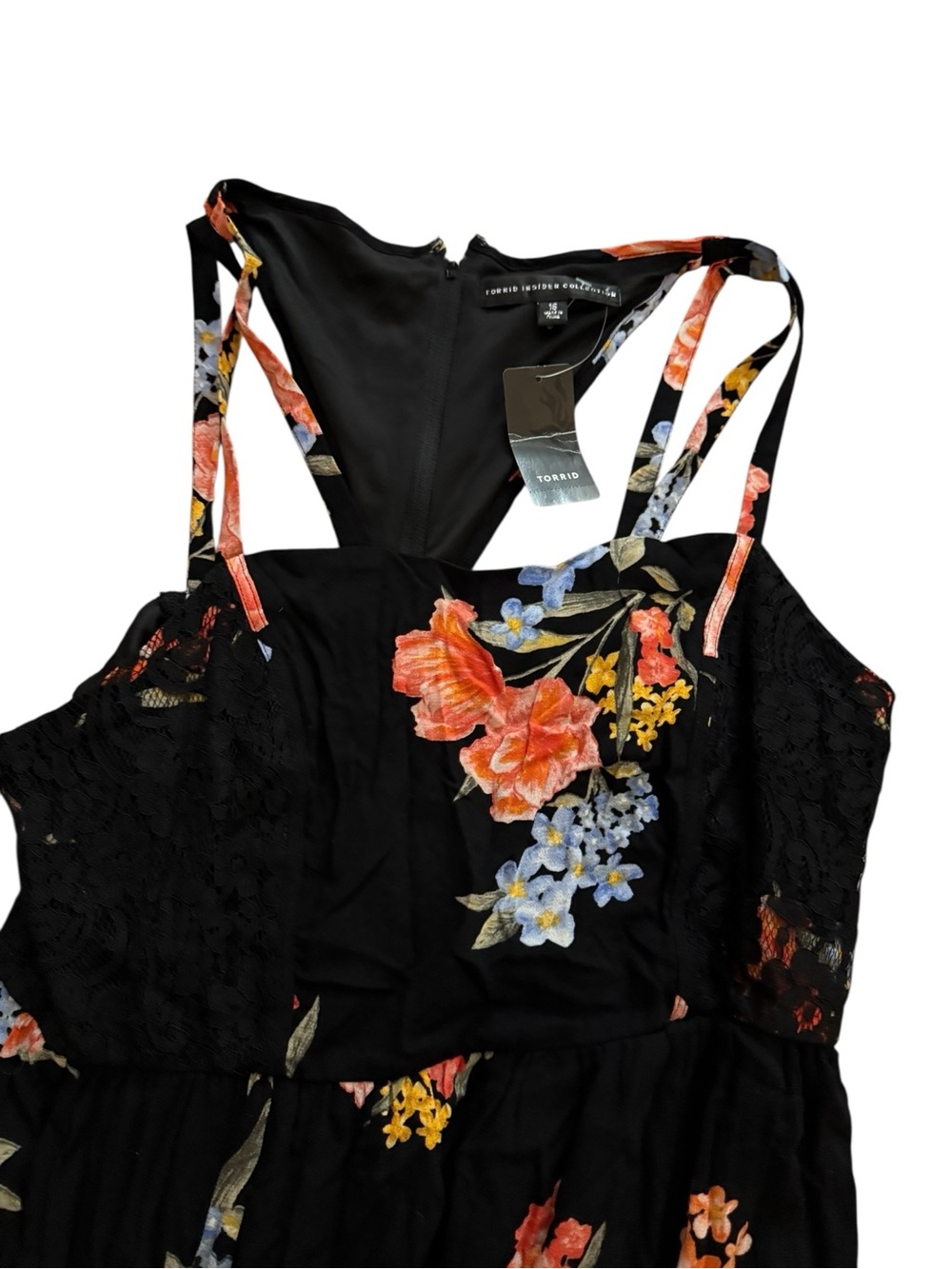 Torrid Floral Lace Inset Maxi Dress Black Multi Floral Size 16 NWT Euro Summer - Picture 4 of 8